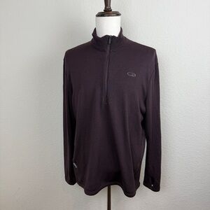 Men Icebreaker Brown High Neck 1/4 Zip Merino Wool Activewear Sweater Size L